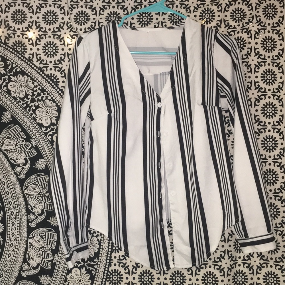 Black and white striped button down